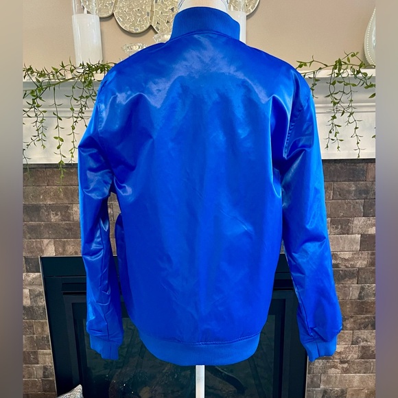 Roku Studio Rhinestones Tear Drop Varsity Jacket Coat Shiny Royal Blue Unisex - Picture 9 of 9